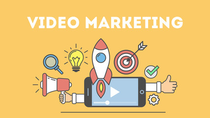Video marketing concept. Digital design. Social network and media communication.