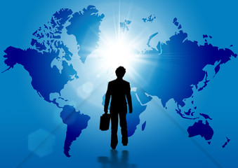 世界地図とビジネスマンのシルエット