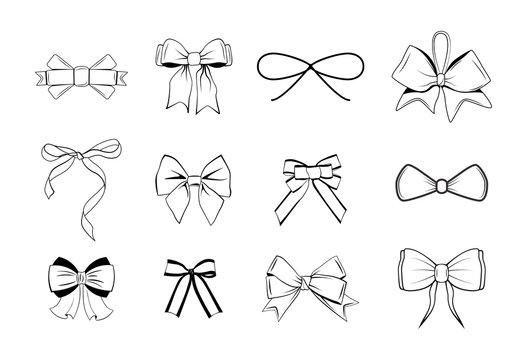 Bows Black and white silhouette images. Vector Illustration Isolated On White