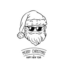 Hipster Santa Claus Head. Sunglasses. Christmas Vector