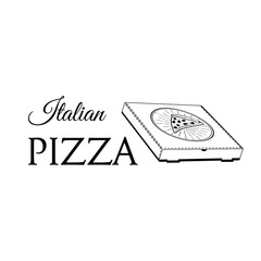 Pizza Badge. Box Label. Traditional Italian Cuisine. Vector Illustration. Isolated On White