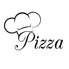 Pizza label with cap chef. Design template. Vector Illustration