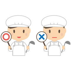 かわいい給食の女性　　○と×