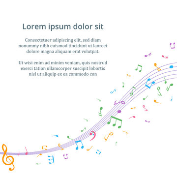 Abstract Background with Colorful Music notes on stave. Vector I