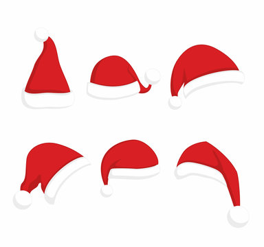 Santa Claus red hat set. Christmas clothes holiday elements on white background