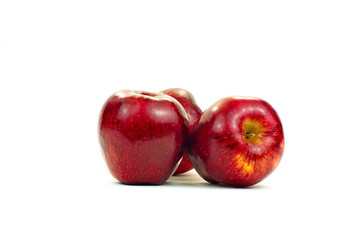 Group of three red fresh apple on white background