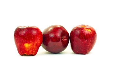 Group of three red fresh apple on white background