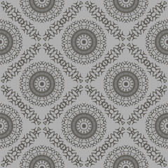 Grey Ornamental Seamless Line Pattern. Endless Texture. Oriental Geometric Ornament