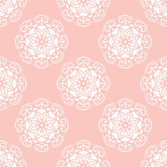 Oriental classic pattern. Seamless abstract background with repeating elements. Pink and white pattern
