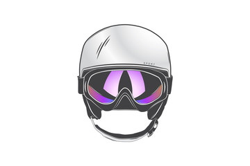 Sports helmet with goggles. Protective helmets for sports. Isolated detailed subject. Typographic labels, stickers, logos and badges.
