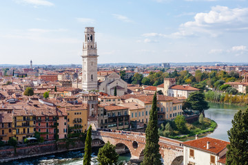 Fototapeta na wymiar skyline of Verona city from Castel San Pietro