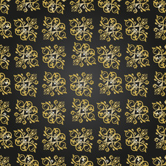 Seamless oriental pattern in the style of baroque. Traditional classic ornament. Black and golden pattern