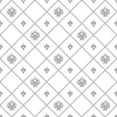 Seamless ornament. Modern geometric pattern with royal lilies. Black and white pattern