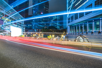 Traffic light trails in downtown of Hong Kong,China.