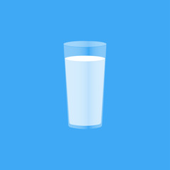 Glass cup with milk on a blue background. Vector illustration