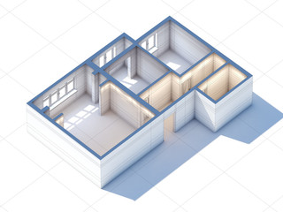 House interior design planning sketch draft 3d rendering