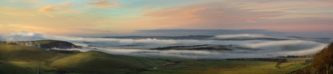 Fog from Mam Tor Peak District panorama © manphibian