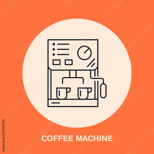 “Coffee machine vector line icon. Barista equipment linear logo