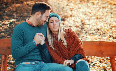 Romantic couple in the autumn park