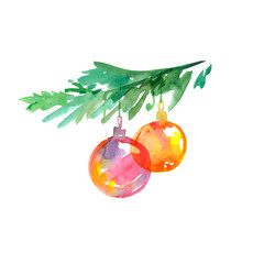bauble with christmas tree branch. bubble xmas decoration 