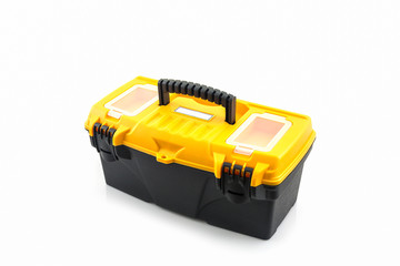 Yellow tool box, Plastic tool box.