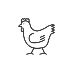 Rooster, chicken line icon, outline vector sign, linear pictogram isolated on white. Symbol, logo illustration