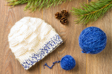 yarn and knitting cap