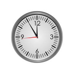 Round clock face showing the hands at five minutes to midnight. Isolated on white background. Vector illustration