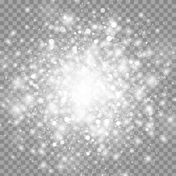 Vector magic white glow light effect isolated on transparent background. Christmas design element. Star burst with sparkles