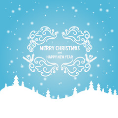 Christmas and New Year  blue background with winter landscape wi