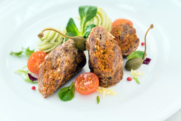 mashed potato with roasted sausage