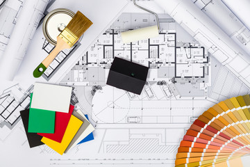 Construction plans with whitewashing Tools,Colors Palette and Mi © guerrieroale