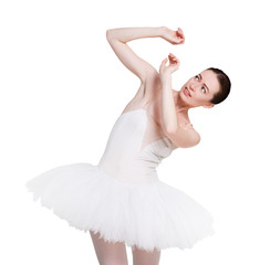 Fototapeta na wymiar Scared ballerina portrait isolated on white background