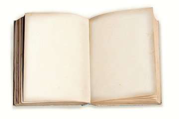 Naklejka premium geöffnetes altes Buch mit leeren Seiten, weißer Hintergrund