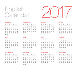 Calendar 2017, white background. Vector, EPS10.