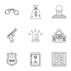 Robbery icons set. Outline illustration of 9 robbery vector icons for web