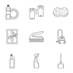 Fototapeta na wymiar House cleaning icons set. Outline illustration of 9 house cleaning vector icons for web
