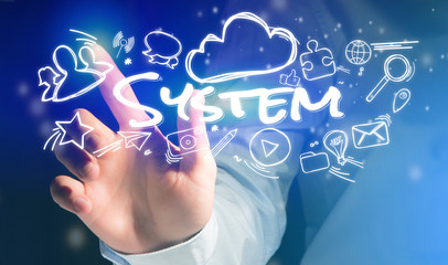 Concept of finger pointing system icon on futuristic interface