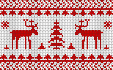 Fototapeta na wymiar New year and Christmas 2017. Vector Christmas knitted pattern with reindeer and fir trees