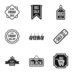 Price down icons set. Simple illustration of 9 price down vector icons for web