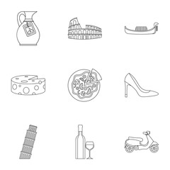 Holiday in Italy icons set. Outline illustration of 9 holiday in Italy vector icons for web