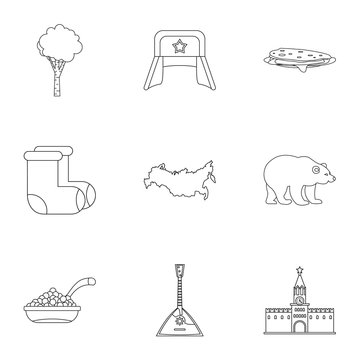 Russia icons set. Outline illustration of 9 Russia vector icons for web
