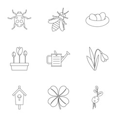 Fototapeta premium Garden icons set. Outline illustration of 9 garden vector icons for web