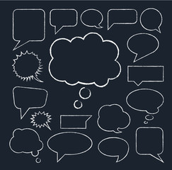 Hand drawn set speech bubbles on a dark background. chalk drawing illustration. vector