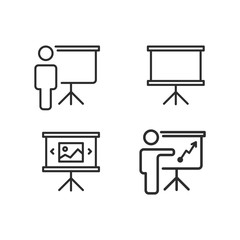 Training, presentation, conference set icons. Vector.
