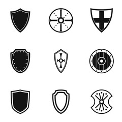 Protective shield icons set. Simple illustration of 9 protective shield vector icons for web