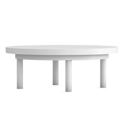 White Round Table. 3D render isolated on white. Platform or Stand Illustration. Template for Object Presentation.