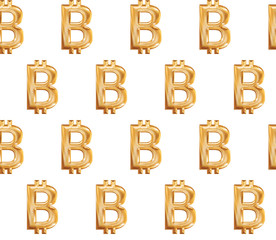 Seamless pattern with gold symbol bitcoin on white background.