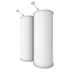 Trade show booth column white and blank. 3d render isolated on white background. High Resolution Template for your design.
