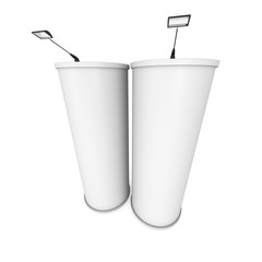 Trade show booth column white and blank. 3d render isolated on white background. High Resolution Template for your design.